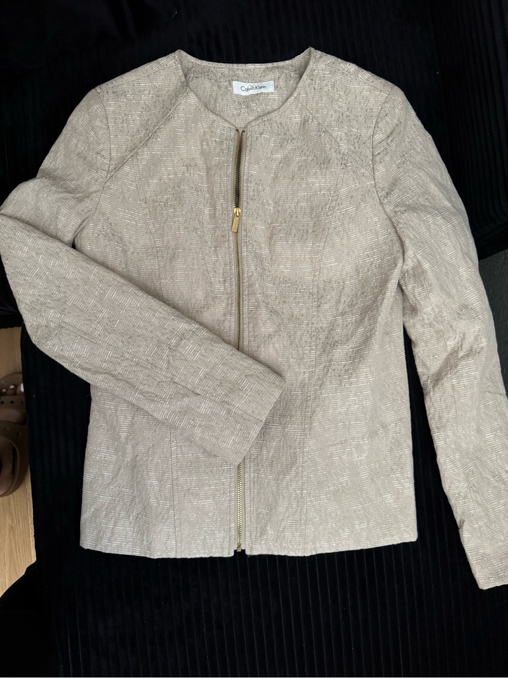 Calvin Klein Women's Beige Textured Zip Jacket
